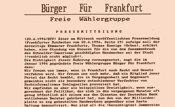 Seit 25 Jahren Bürger Für Frankfurt BFF